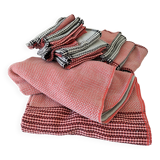 Nappe et 12 serviettes corail et gris Esprit rétro scandinave années 60