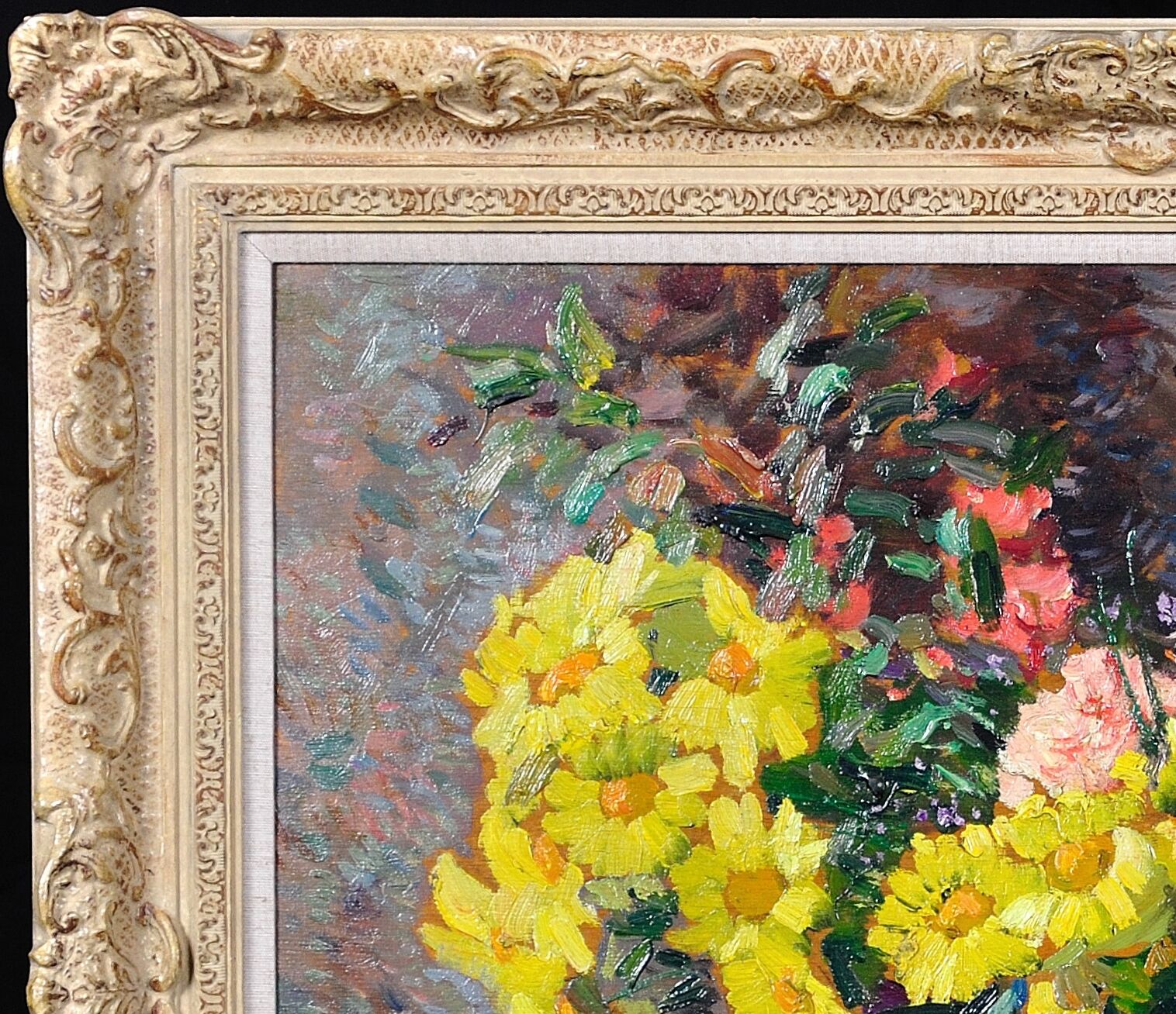 Jean Chaleye 1878-1960.Still Life Carnations & Marigolds.Framed Oil On Board.