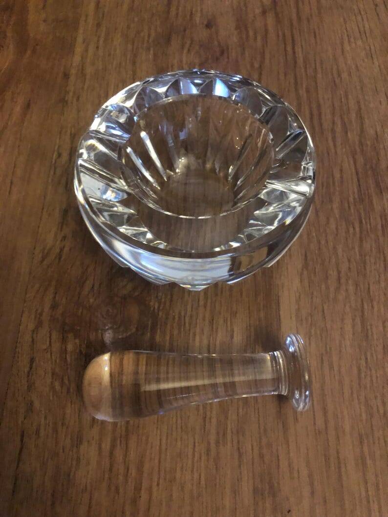 Baccarat Crystal Ashtray, Mortar and Pestle design, Stamped, France