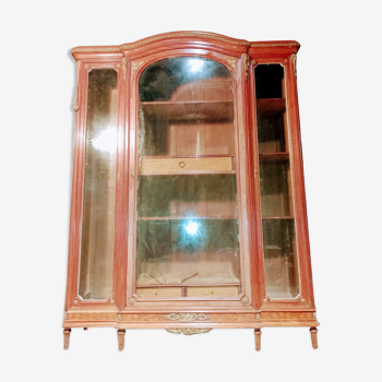 Large Louis XVI style display case with mahogany veneer and decorative bronzes