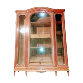 Large Louis XVI style display case with mahogany veneer and decorative bronzes