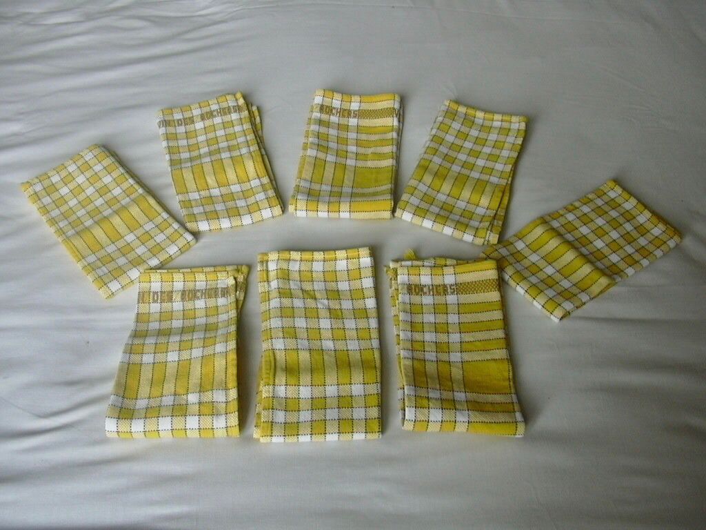 Vintage Vin de Rochers Yellow White Check Woven Cotton Napkins