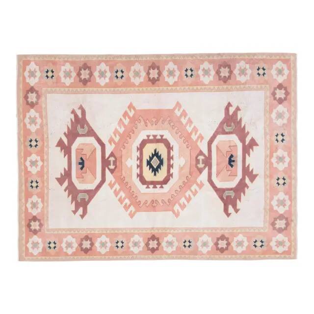 1970s Turkish Oushak Handmade Wool Cotton Pink Area Rug 183x244