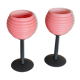 Ensemble de 2 lampes de table en verre rose avec abat-jours cannelés sur des bases en métal mat foncé - Design italien vintage de l'ère spatiale.