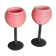 Ensemble de 2 lampes de table en verre rose avec abat-jours cannelés sur des bases en métal mat foncé - Design italien vintage de l'ère spatiale.