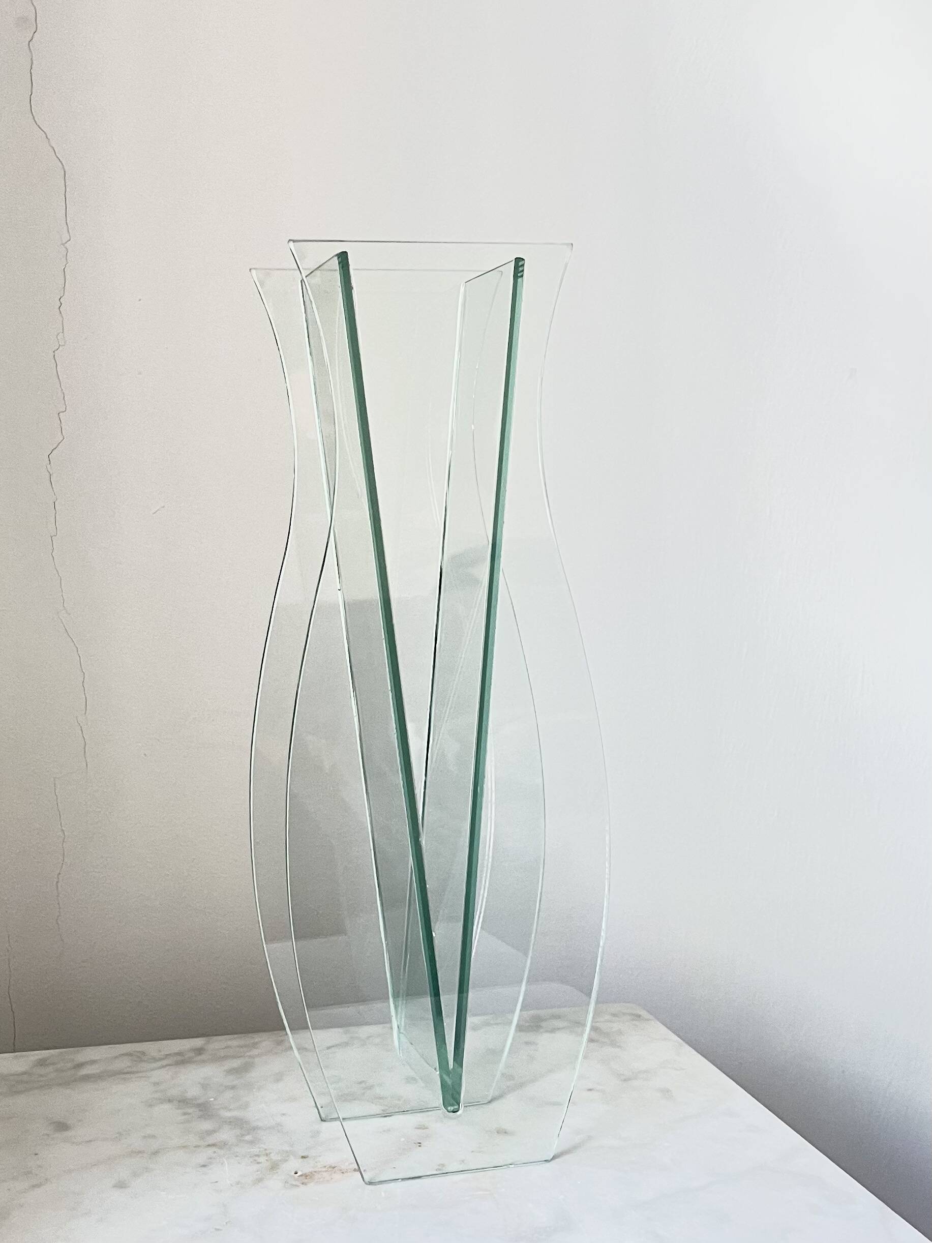 Vintage Sculptural Glass Vase – Geometric Minimalist Design, Italy 1980s