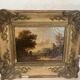 Oil on canvas "Animated landscape" wooden frame and gilded stucco 19th century