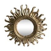 Miroir ancien soleil en bois doré des années 70 vintage 38 x 38 cm