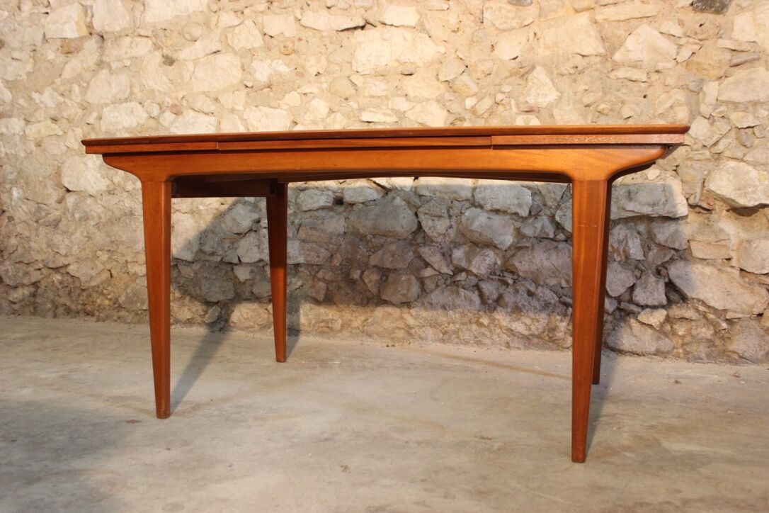 Vintage rectangular teak table with 2 extension spieces, 1960s