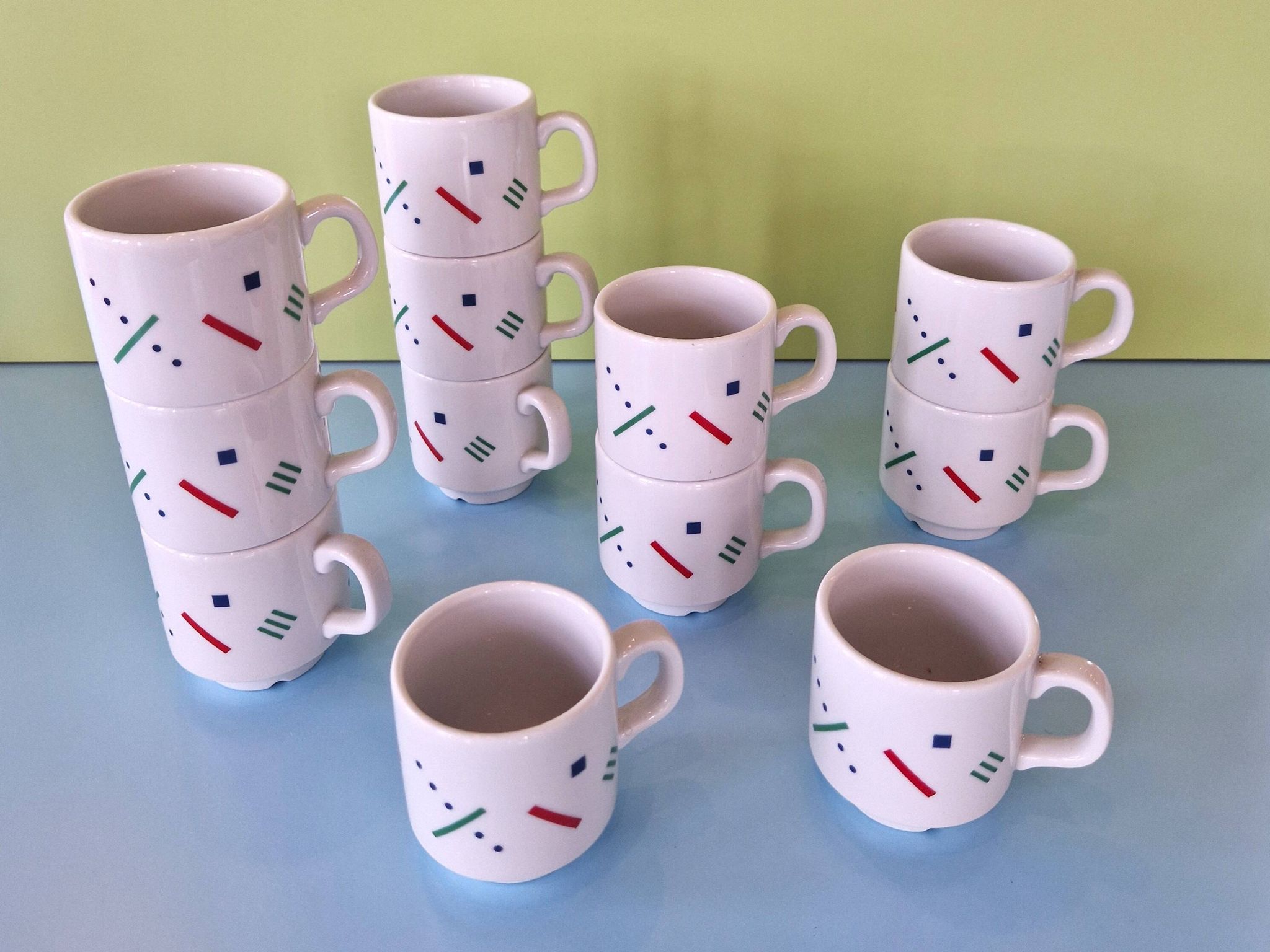 Set of 12 Postmodern Memphis cups by Royal Mosa Maastricht, The Netherlands