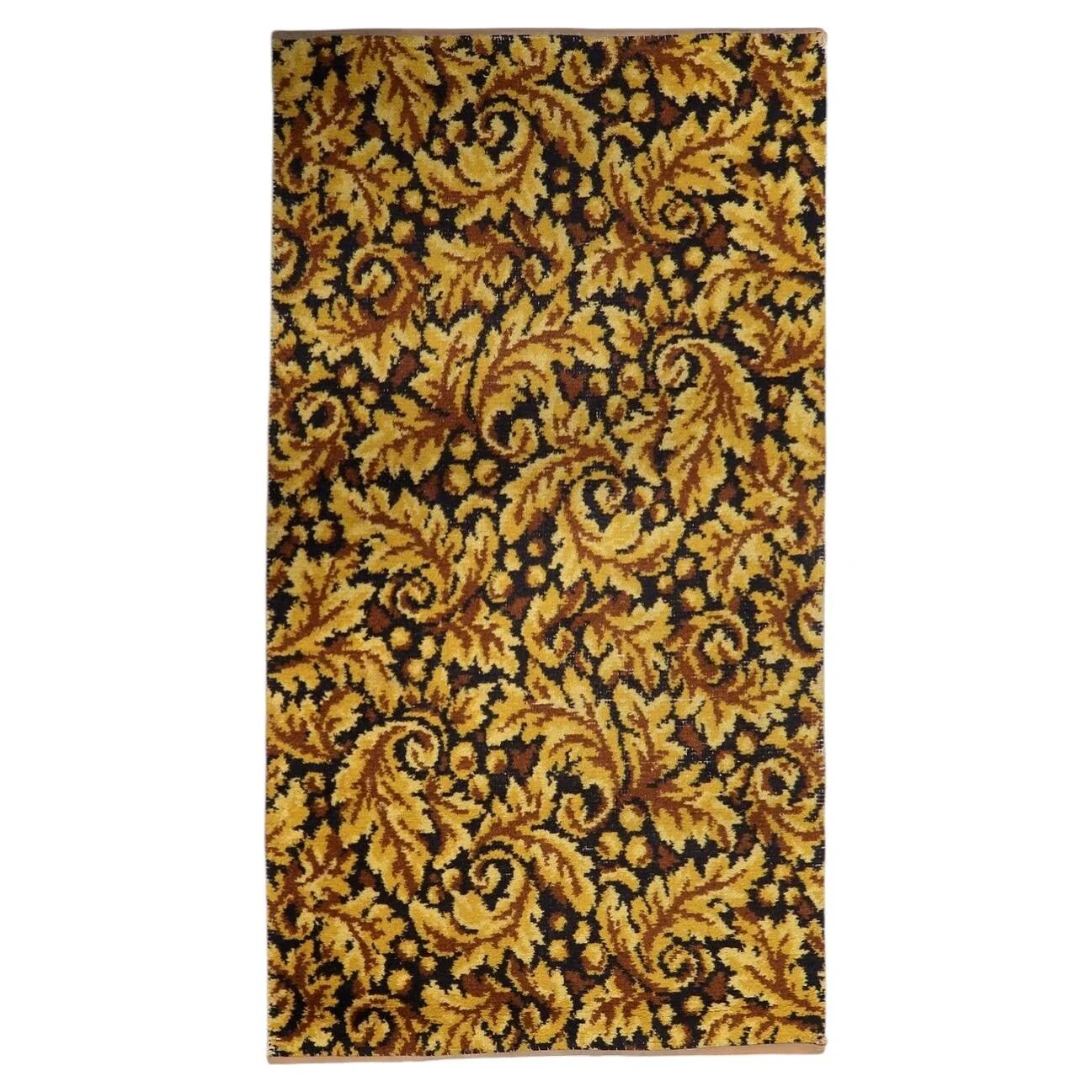 1960s German acrylic rug with gold and brown 2.2' x 4.1 - 1C1287