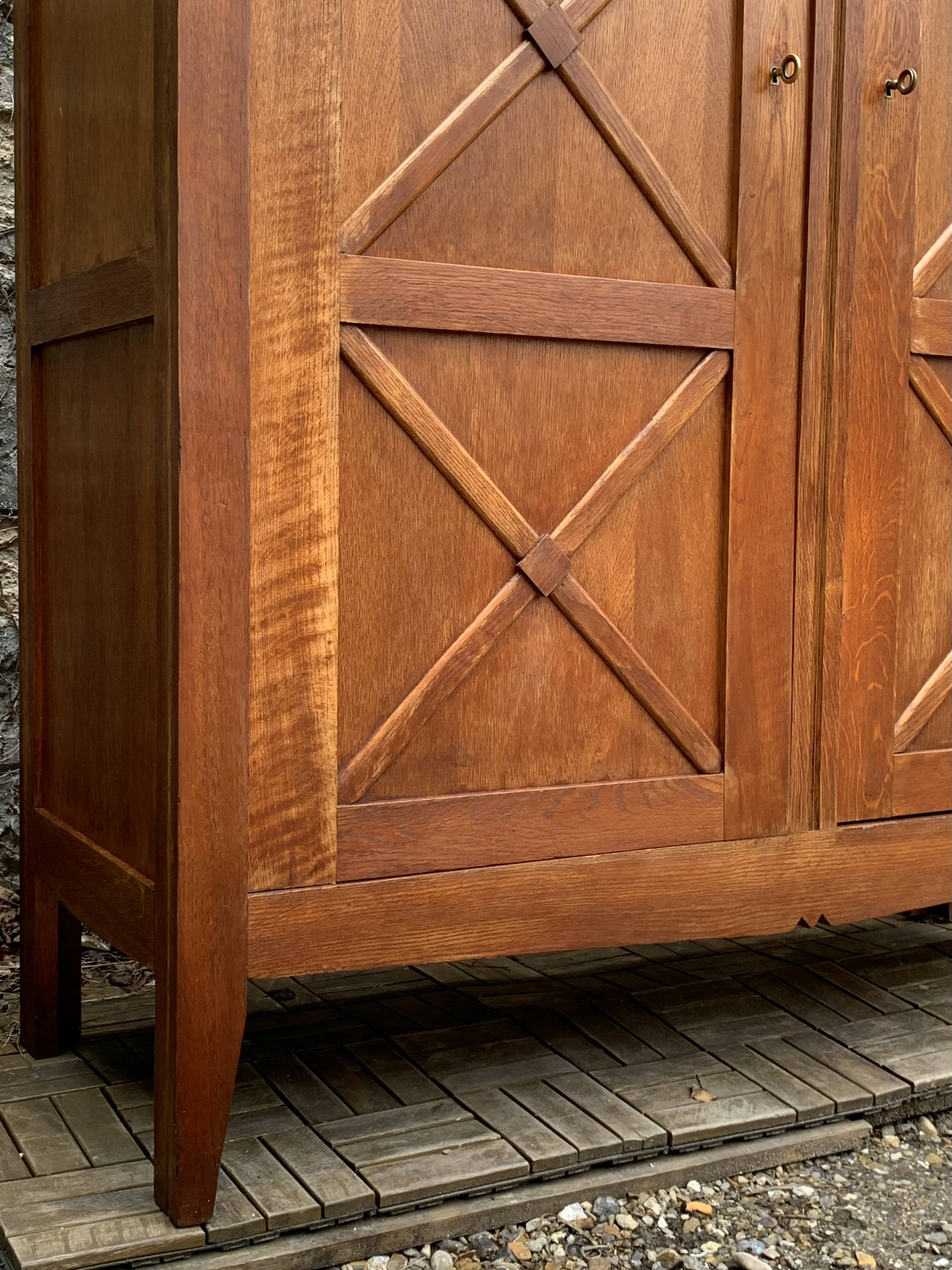 Vintage solid oak cross-braced wardrobe 1940