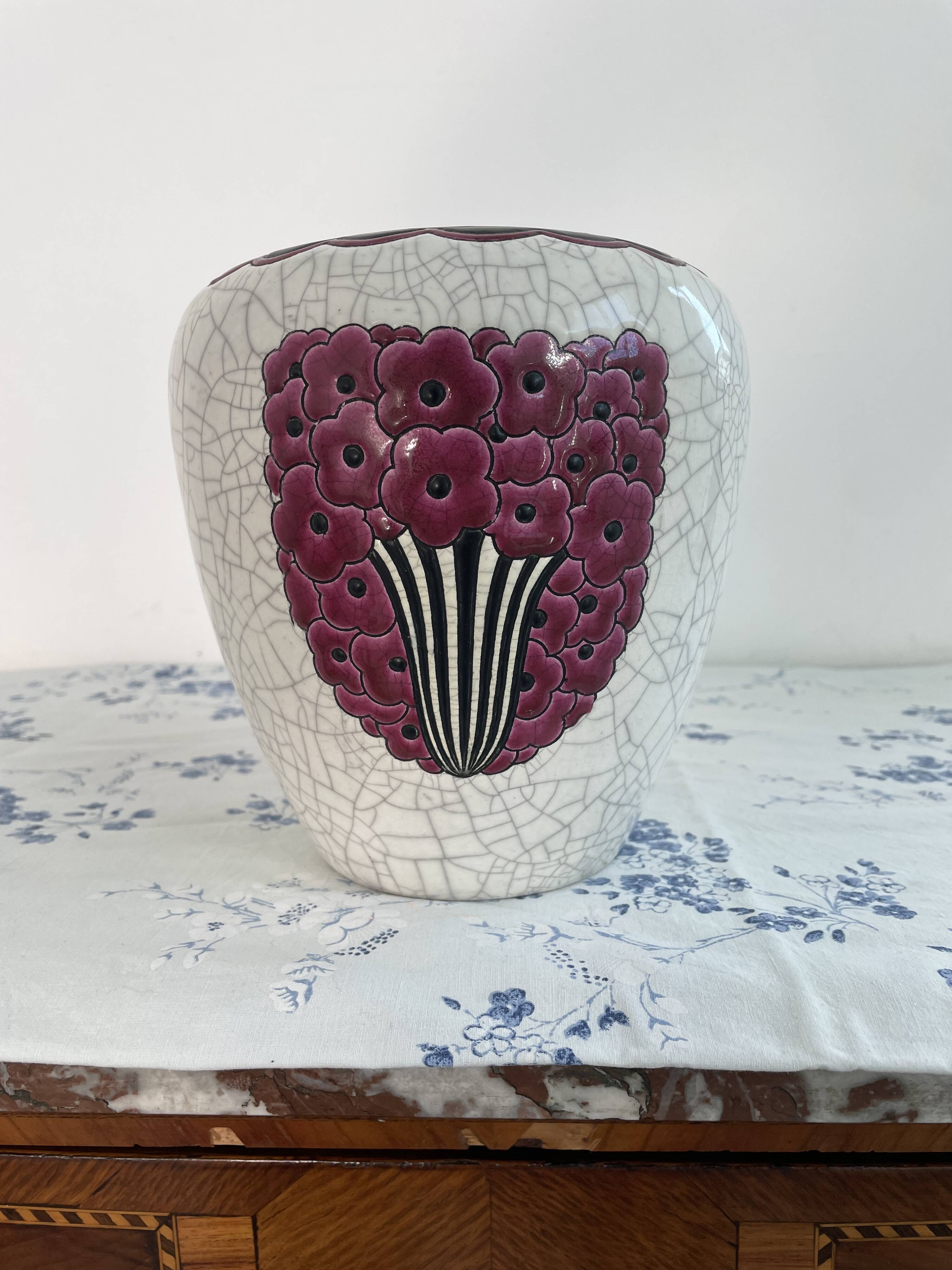 Art Deco vase, Jean Luce for Longwy, crackled glazed earthenware, 1930