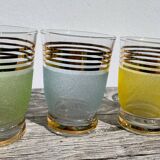 6 multicolored and gold glasses 1950