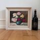 Vintage original floral rose oil painting, signed flower art