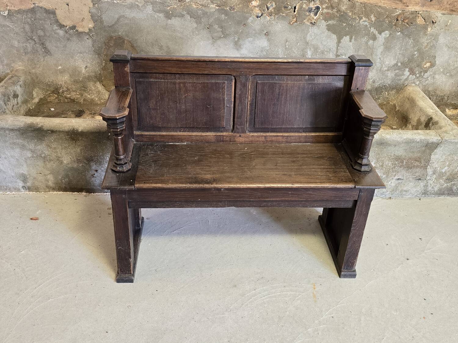 Small 19th century church chest bench in solid oak