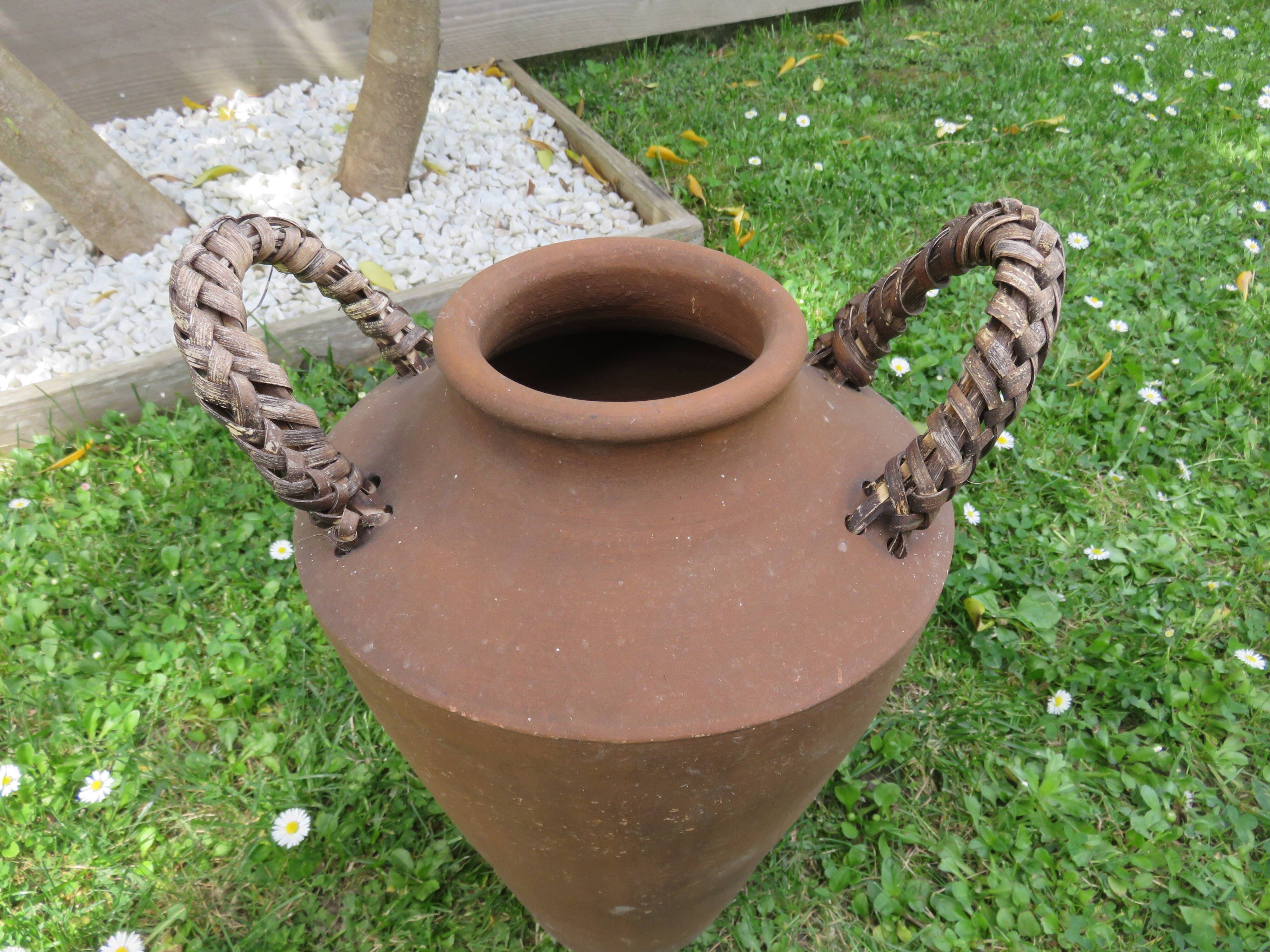Terracotta flower pot, rattan handles 30s 40s