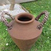 Pot de fleurs en terre cuite, anses en rotin années 30 40