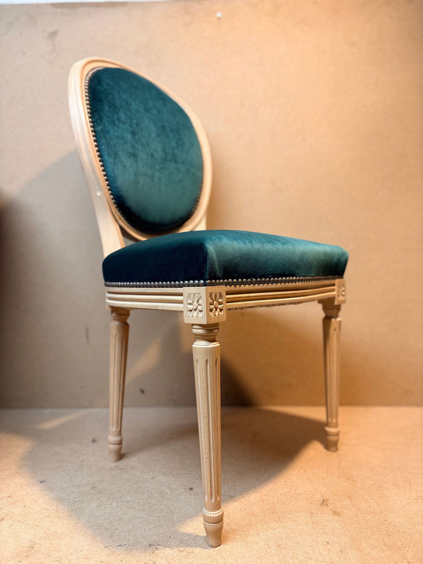 Louis XVI medallion chair, solid beech, unique traditional piece.