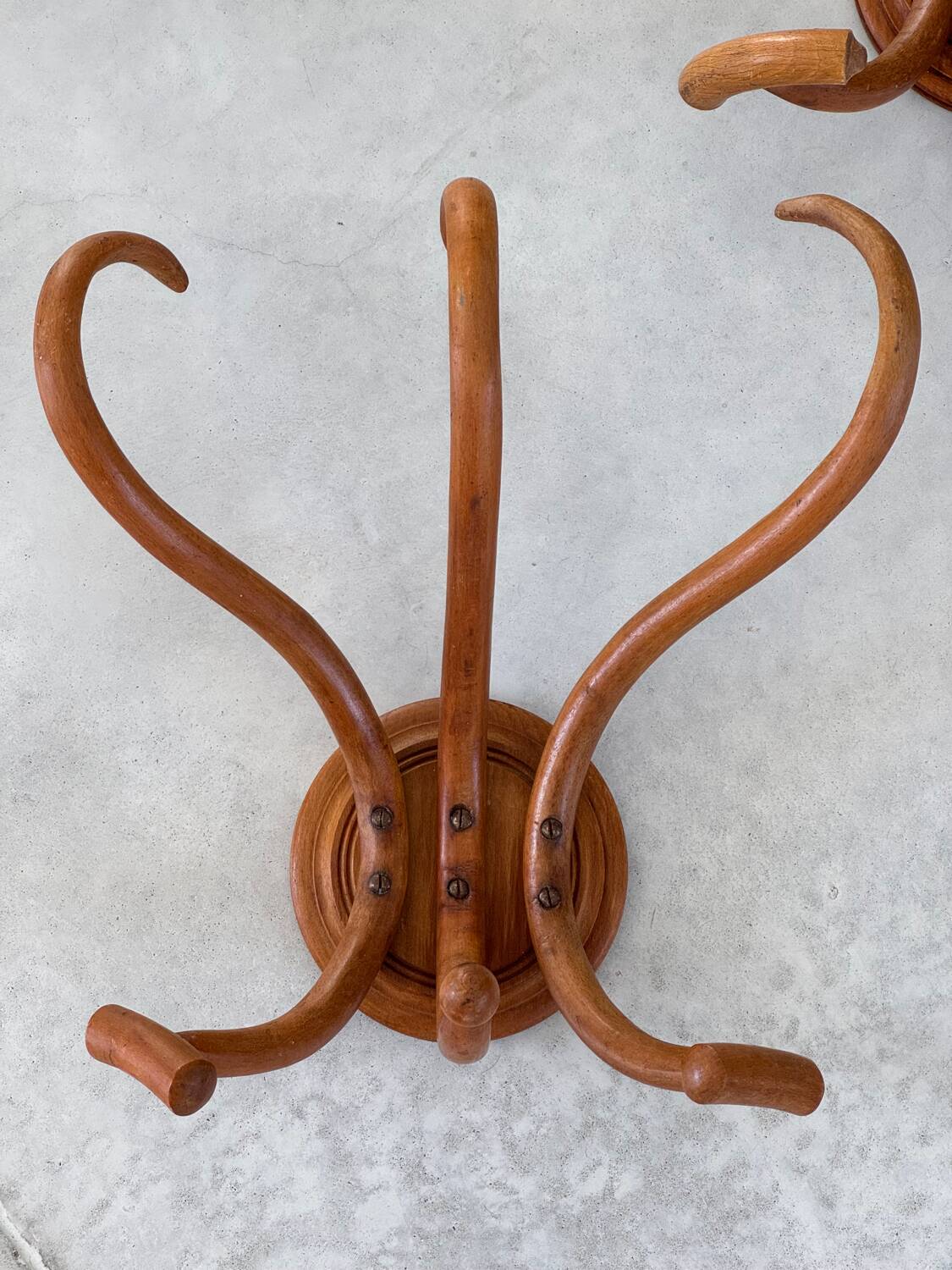 Pair of curved wooden coat racks or hooks from the 1900s