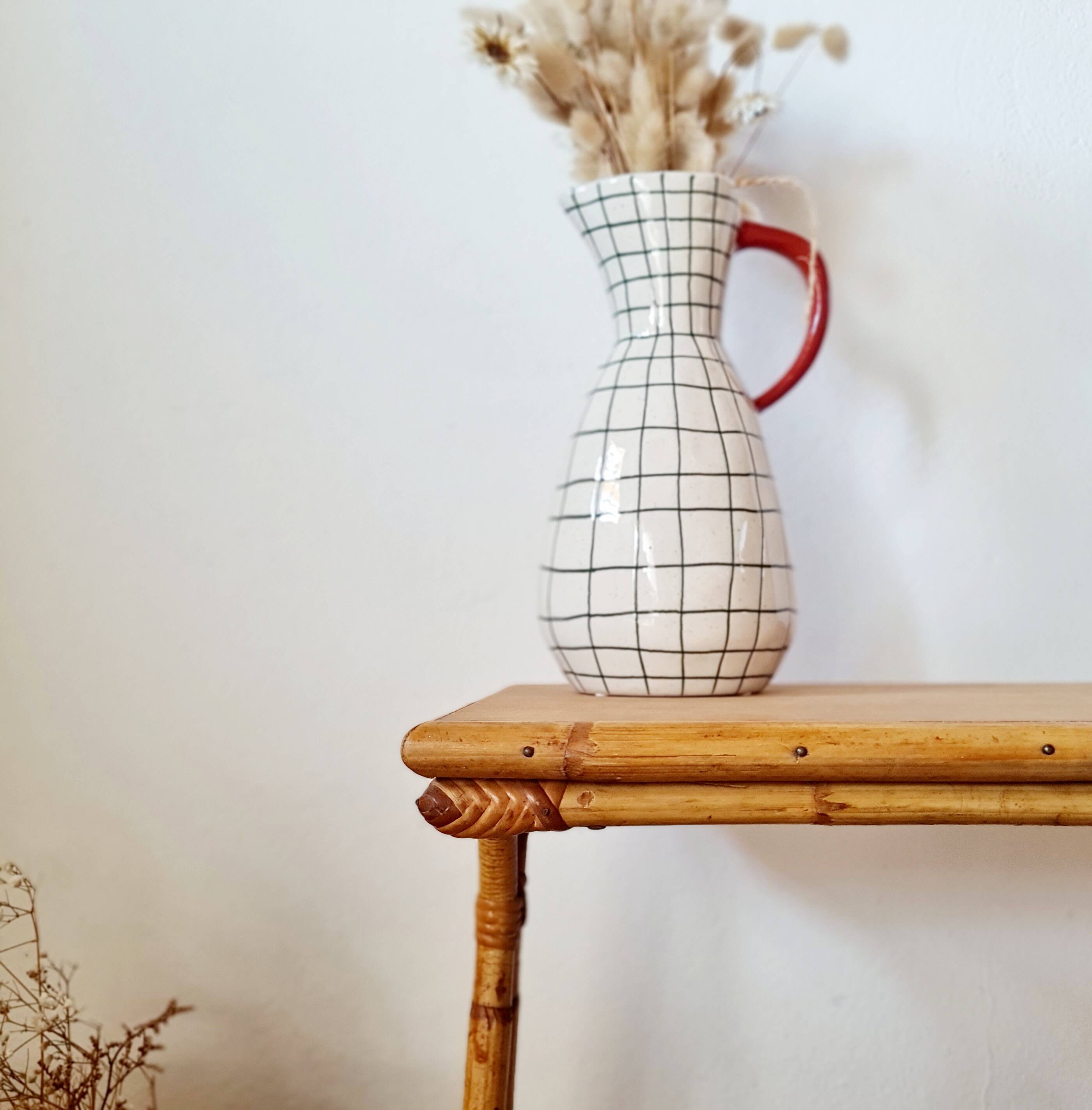 Vintage rattan and bamboo side table – 1960s Riviera style -