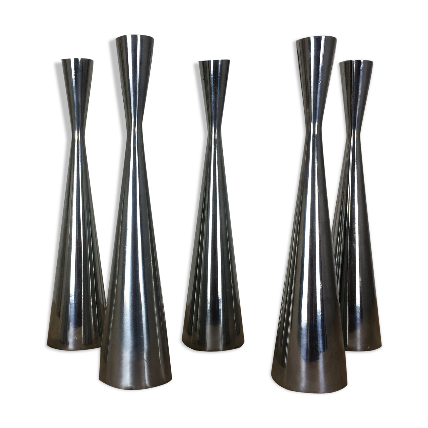 6 aluminium cast iron diabolo candlesticks