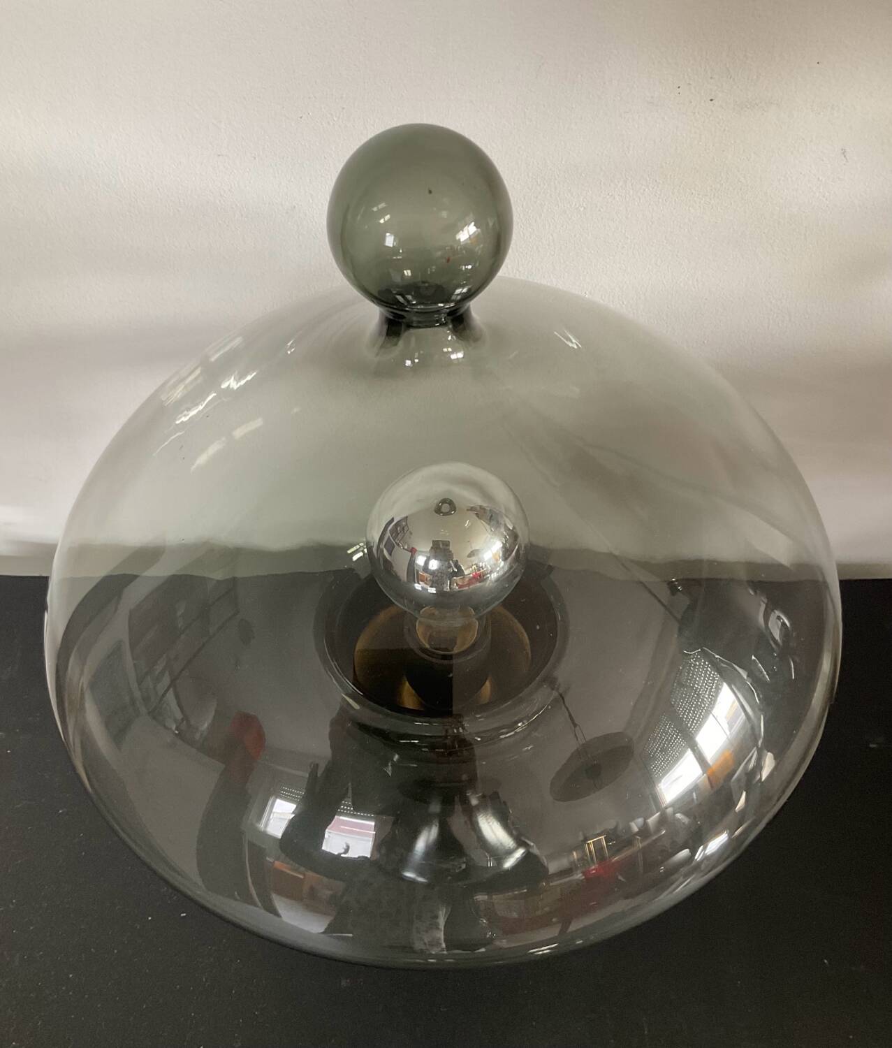 Vintage blown glass and metal lamp