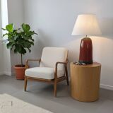 Lampe de table en terre cuite rouge avec filigrane en métal, design vintage des années 1980