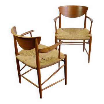 Paar Teakholz-Sessel Mod. 317 von Peter Hvidt für Soborg Mobler Dänemark