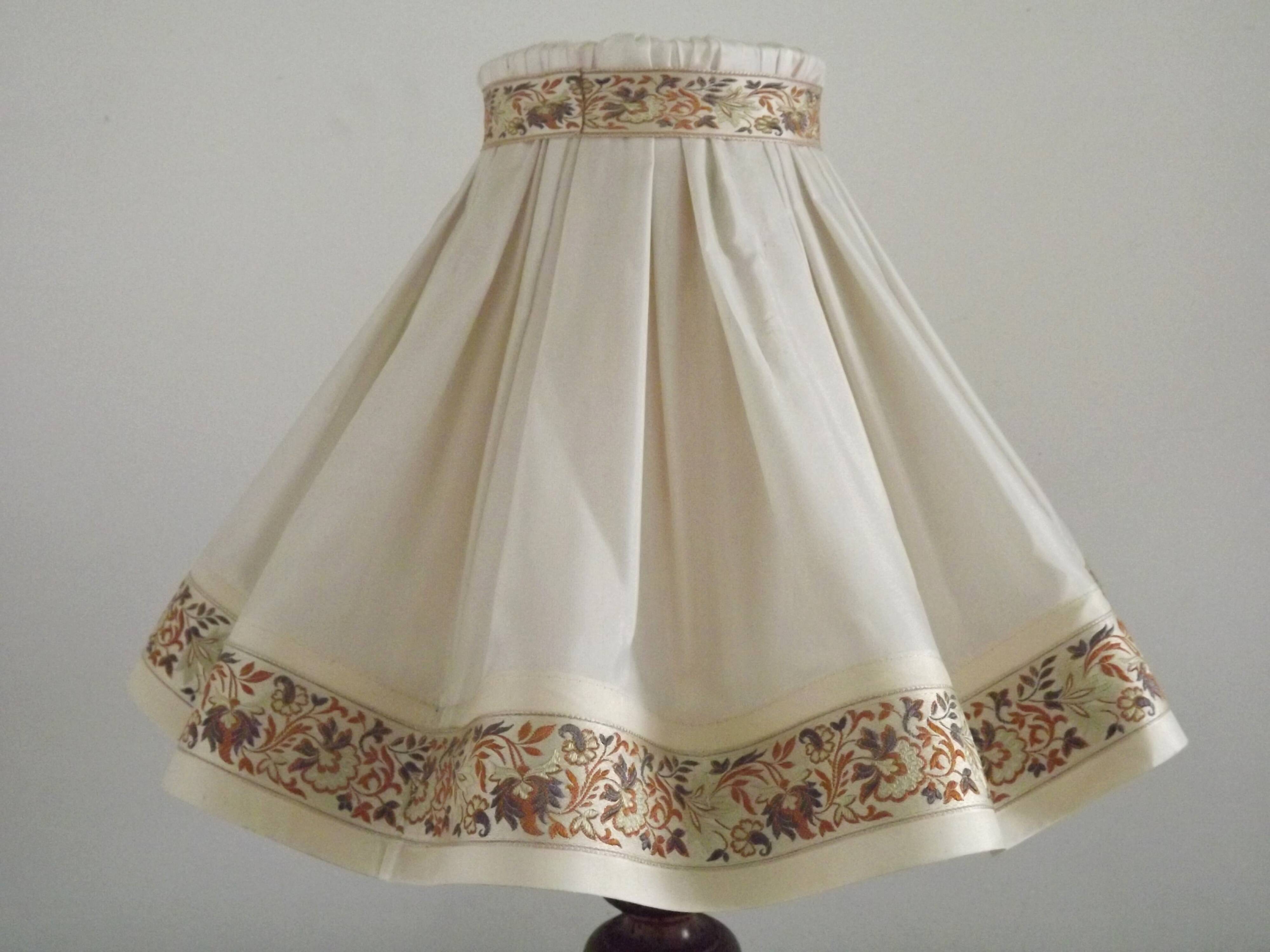 Vintage French Country Style Lamp Turned Wood Base & Layered Fabric Shade