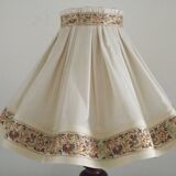 Vintage French Country Style Lamp Turned Wood Base & Layered Fabric Shade