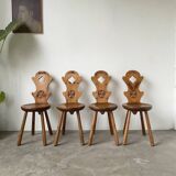 Set of 4 Savoyard pine chairs from the 60s