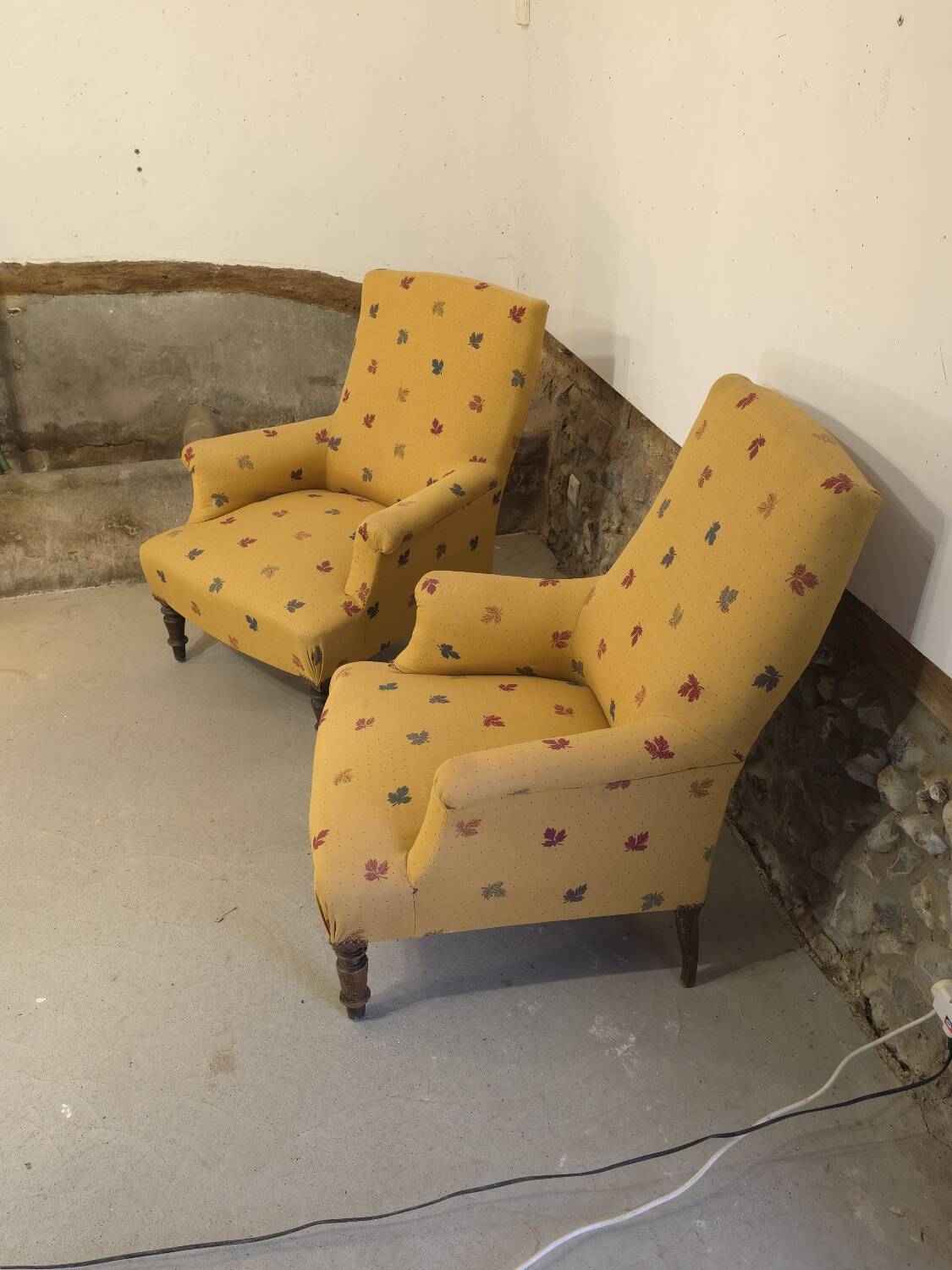 Pair of light mustard yellow English armchairs