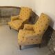 Pair of light mustard yellow English armchairs