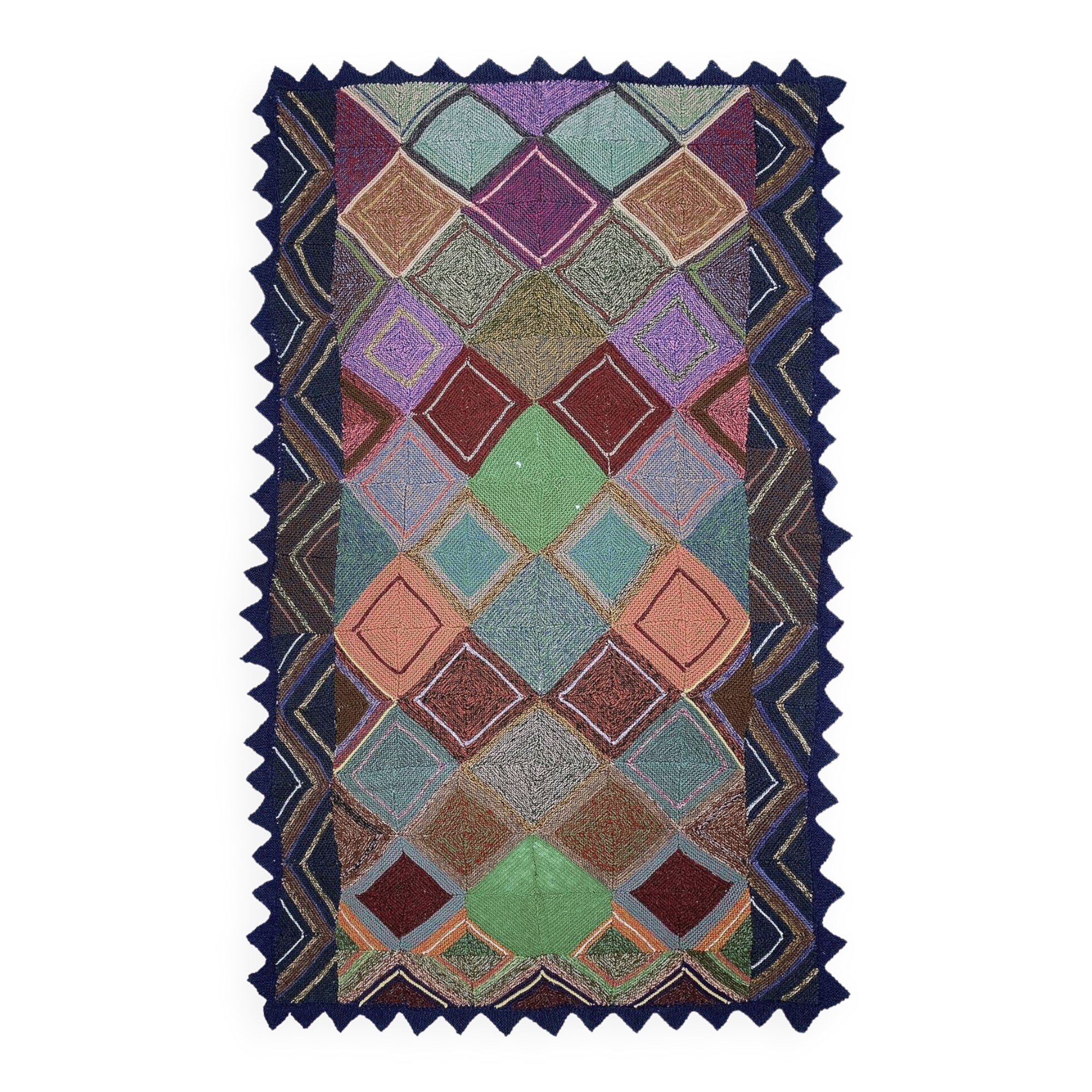 Knitted Diamond Throw Blanket Vintage 1970s