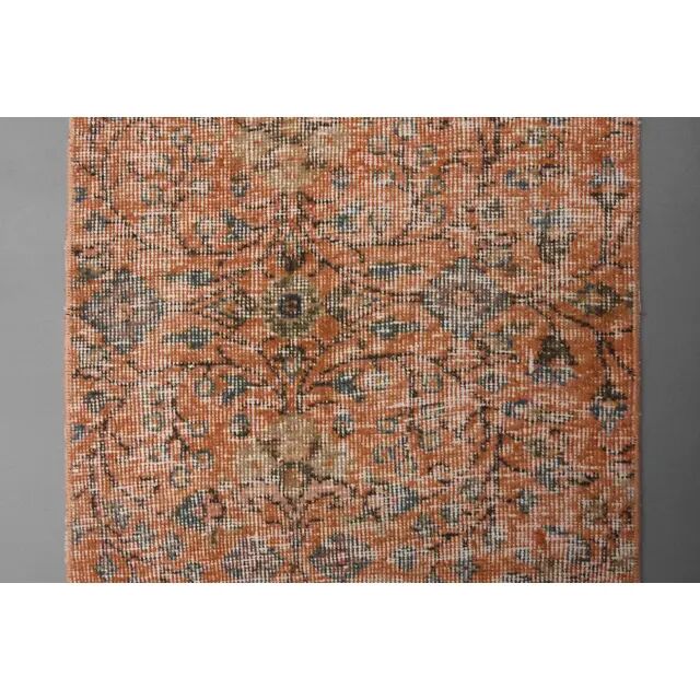 1970s Turkish Hand-Knotted Wool Cotton Orange Runner Rug 60x293