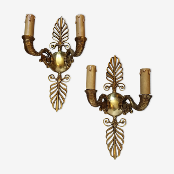 Empire style bronze wall lamps, France, set of 2