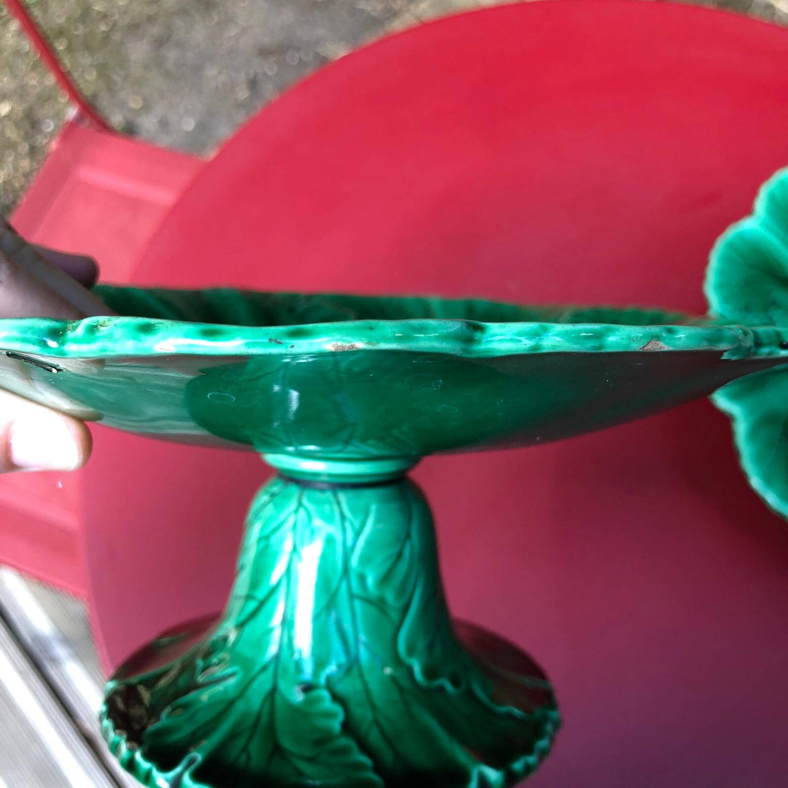 Fruit bowl / compote dish in green earthenware