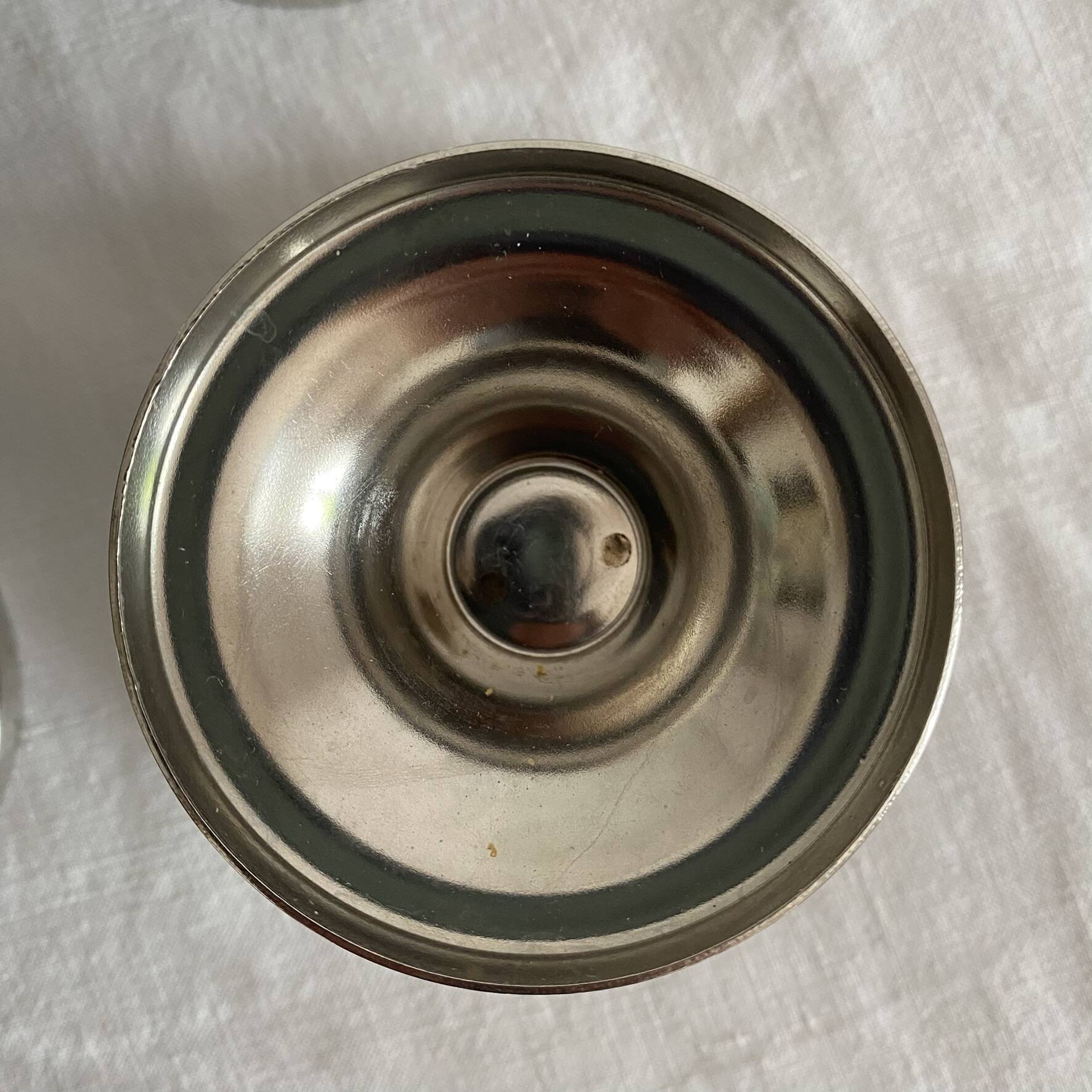 Stainless steel ice cream cups and spoons, 1960s-70s, original boxes.