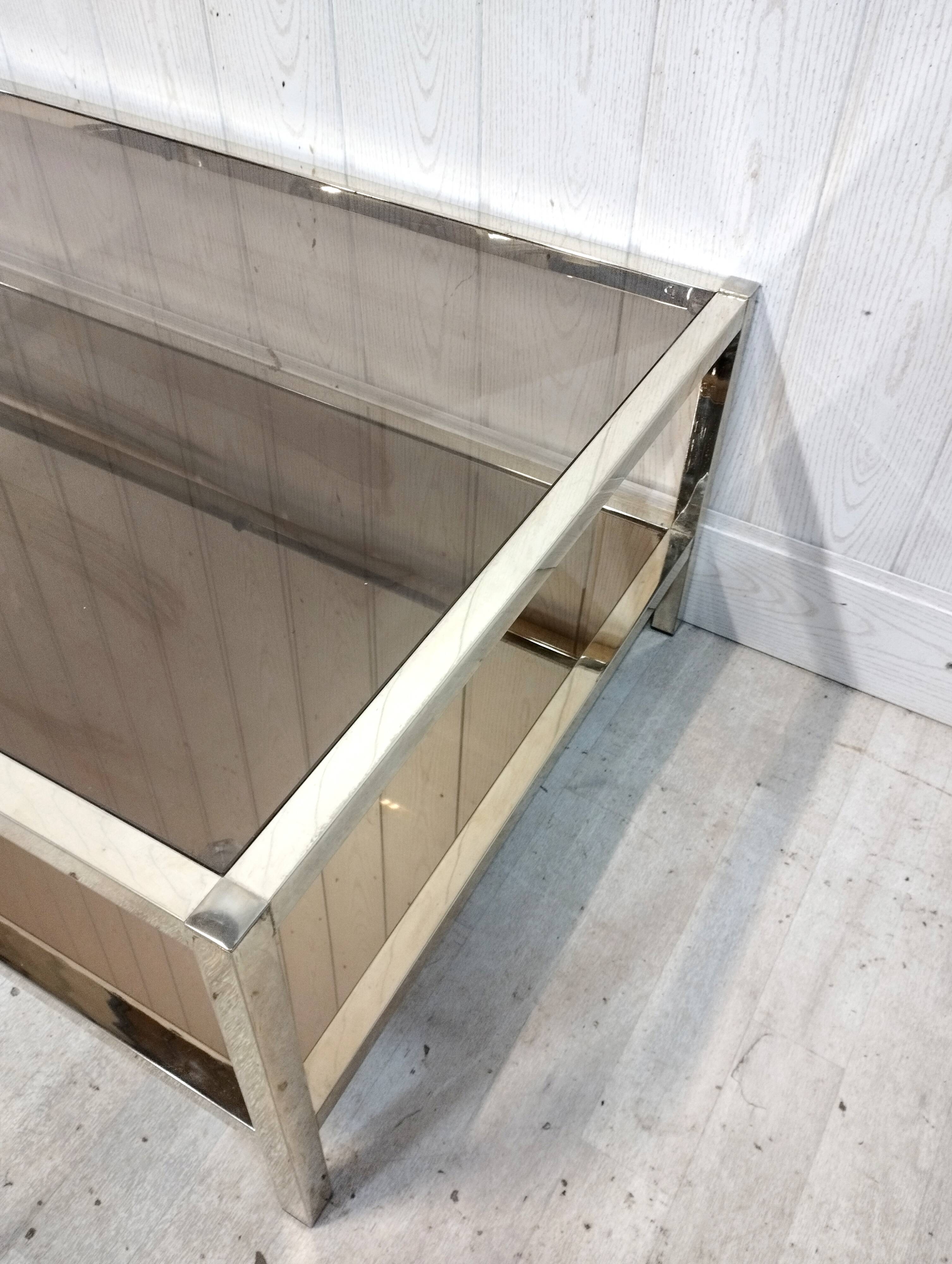 Vintage brass coffee table, mirror and smoked glass