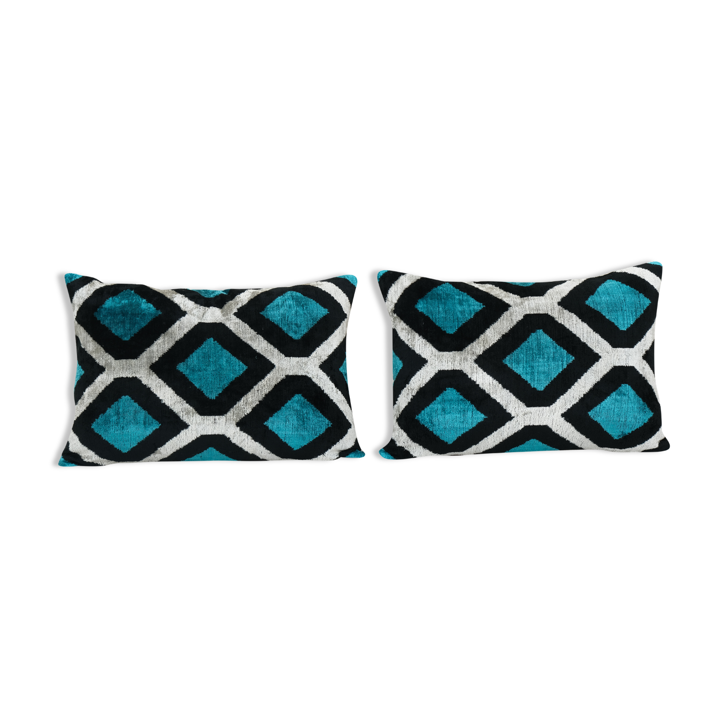 Blue silk ikat velvet pillow covers