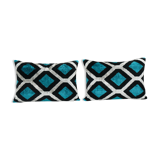 Blue silk ikat velvet pillow covers