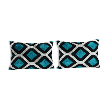 Blue silk ikat velvet pillow covers