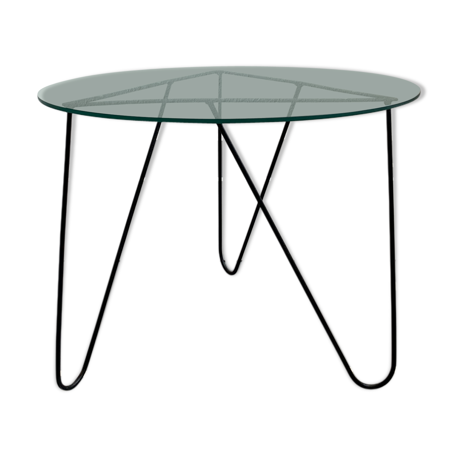 Vintage glass and metal tripod table