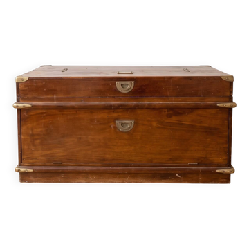 Vintage wooden and brass chest bar cabinet.
