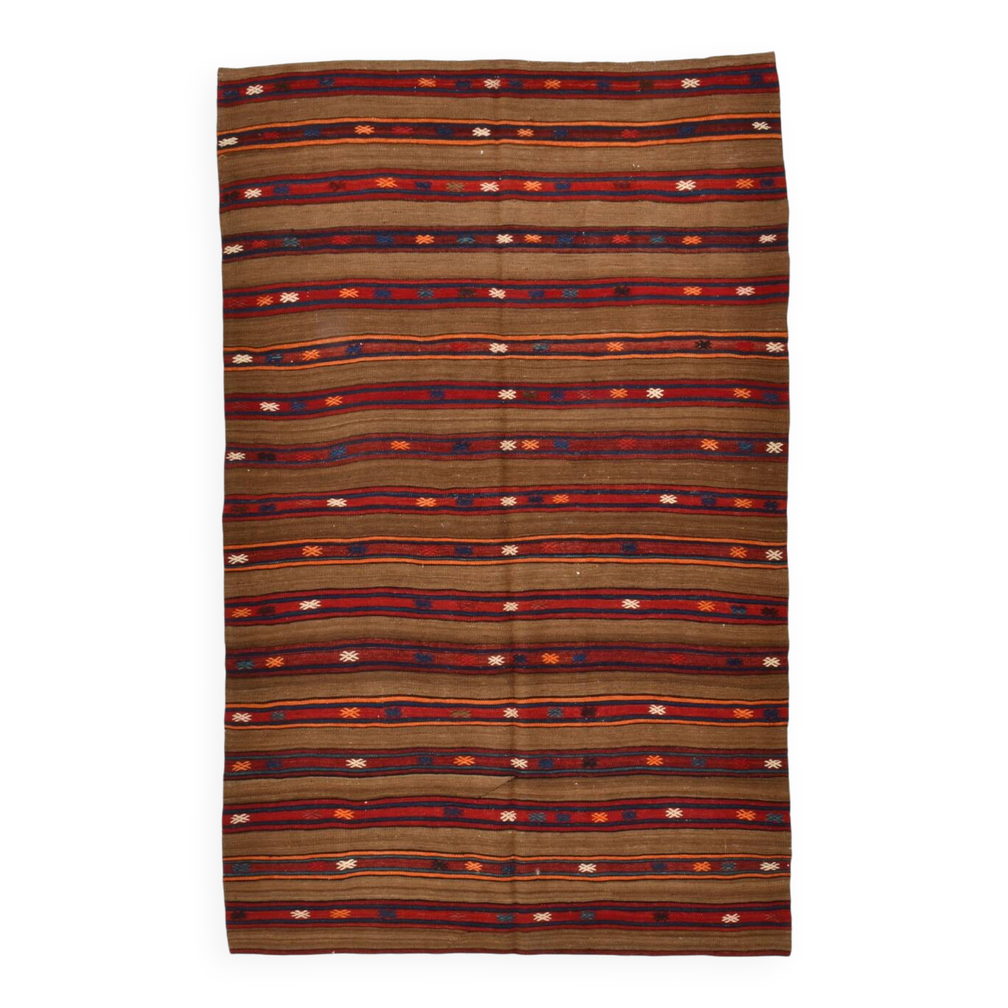 Pinstriped Pattern Red Brown Vintage Kilim Rug, 154x246Cm