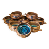 Set of 8 ceramic fondue pots from La Colombe pottery