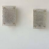 Pair of vintage sconces, molded frosted glass, Murano Italy 1970