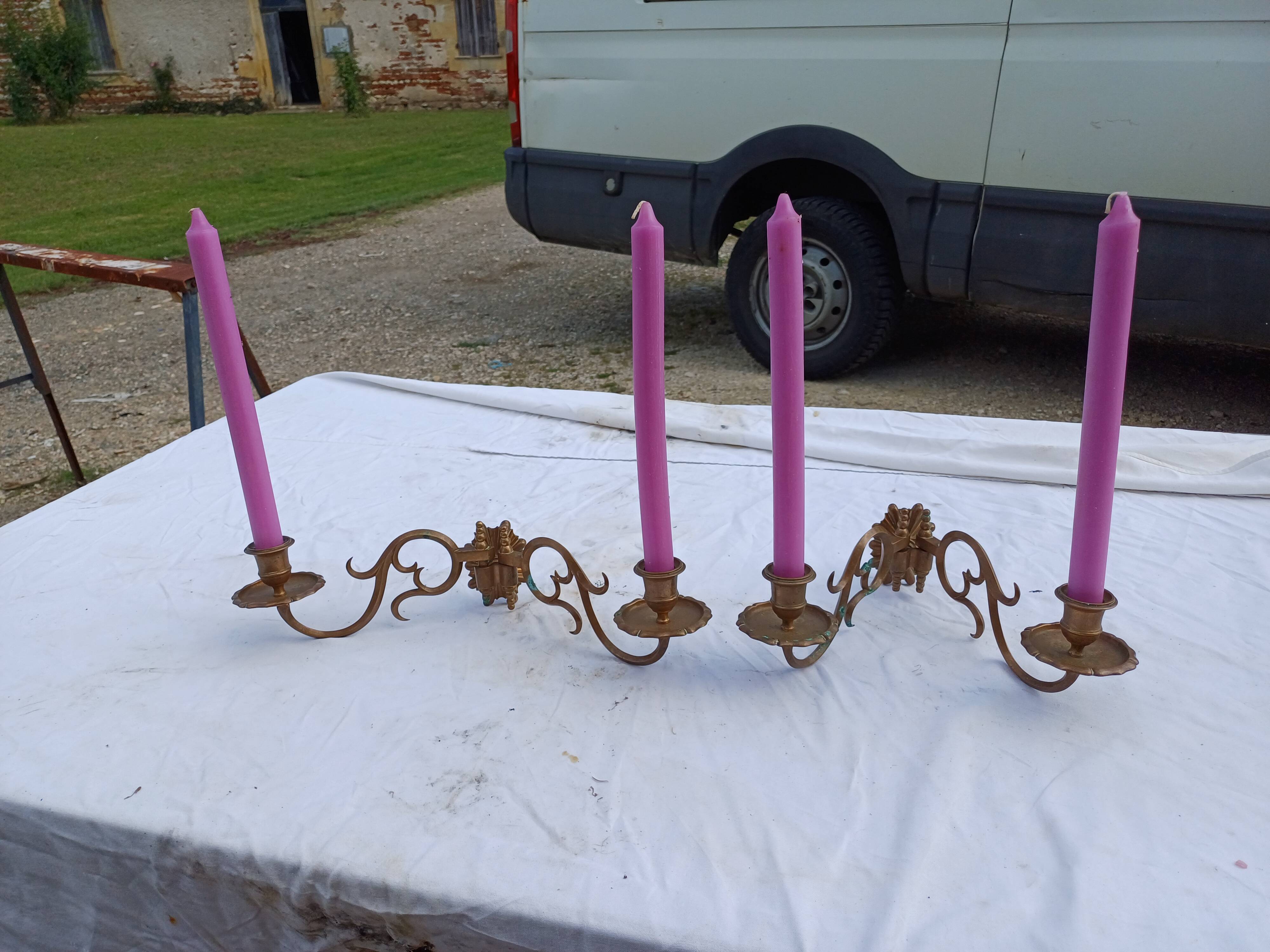 Pair of Bronze Candlesticks with 2 Arms of Lights