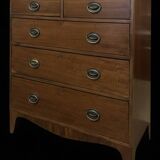 George III English Commode in Mahogany and Burl, Stretcher Feet – 19th Century